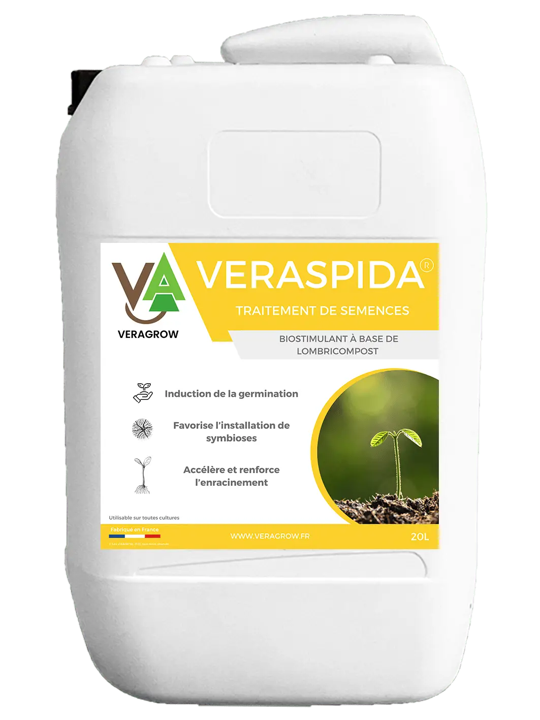 Bidon de 20L de biostimulant à base de lombricompost de traitement de semence par enrobage