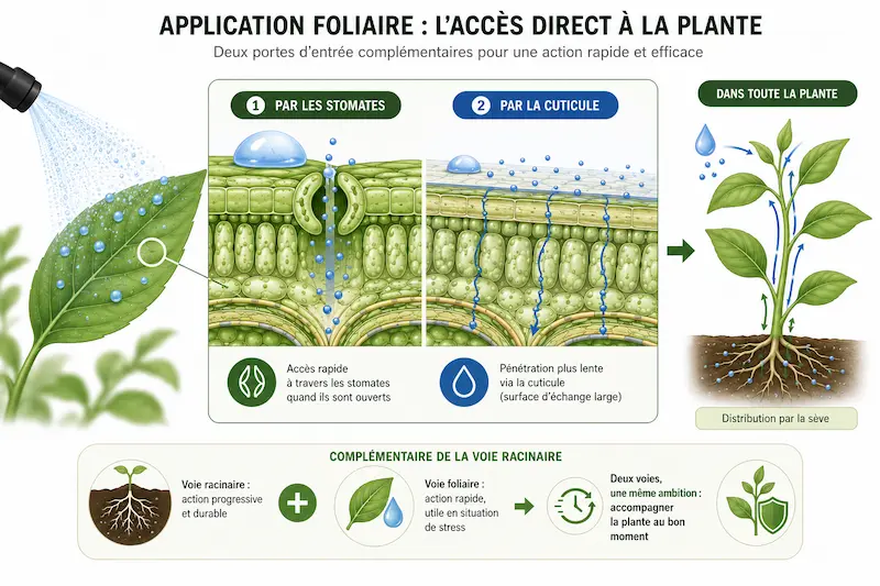 à la physiologie"Schéma de l'absorption foliaire par stomates et cuticule