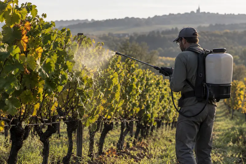 Application foliaire sur une vigne après vendanges pour accompagner l'activité du feuillage